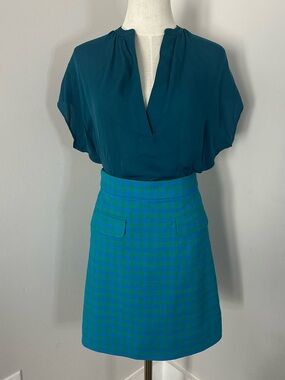 JCrew Teal & Blue Plaid A-Line Mini Skirt-2